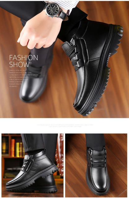Men's Cotton Shoes Winter Fleece-lined Thickened Warm Real Cowhide Fleece Shoes Gao Bang Non-slip Deodorant Work Shoes Dad Shoes