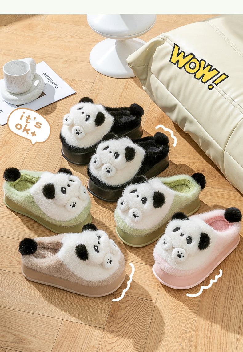 Thick-Soled High-Heeled Cotton Slippers for Women's Home, Cute Bear Girl's Heart Heightening Slippers, Winter Warm and Non-Slip Outer Wear