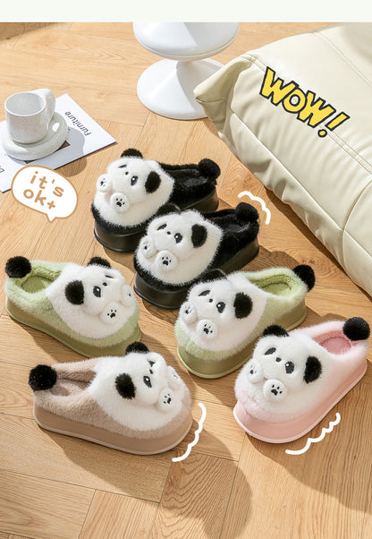Thick-Soled High-Heeled Cotton Slippers for Women's Home, Cute Bear Girl's Heart Heightening Slippers, Winter Warm and Non-Slip Outer Wear