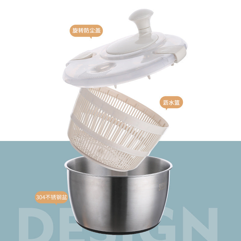 304 Vegetable Salad Dehydrator Kitchen Vegetable Washing Hand Dryer Double-Layer Drain Vegetable Washing Basin Fruit and Vegetable Dryer