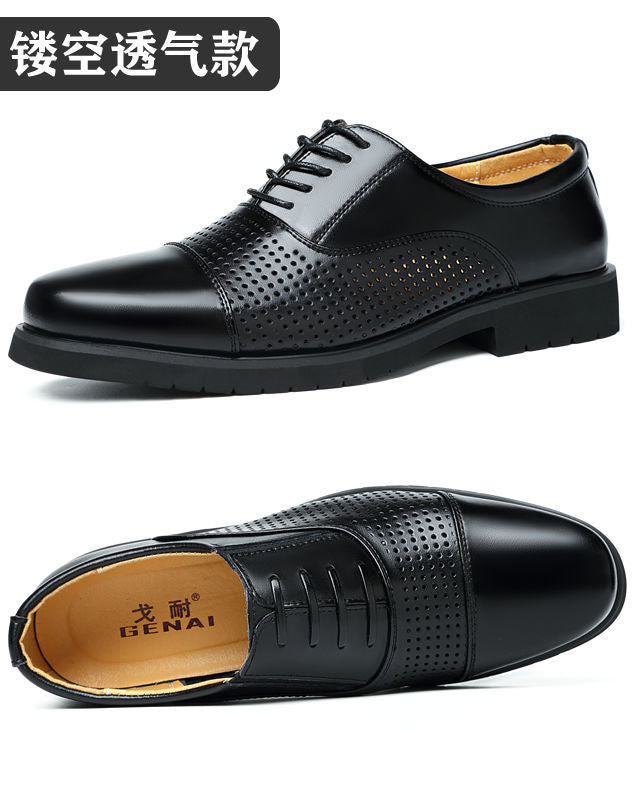 [Real cowhide] business formal leather shoes men's three-joint leather men's shoes summer breathable hidden height increasing shoes men