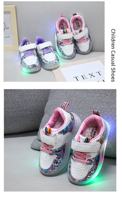 2022 New Spring and Autumn Breathable Fashion Sneakers Children's Luminous Shoes Princess Wings Led Light Children's Shoes