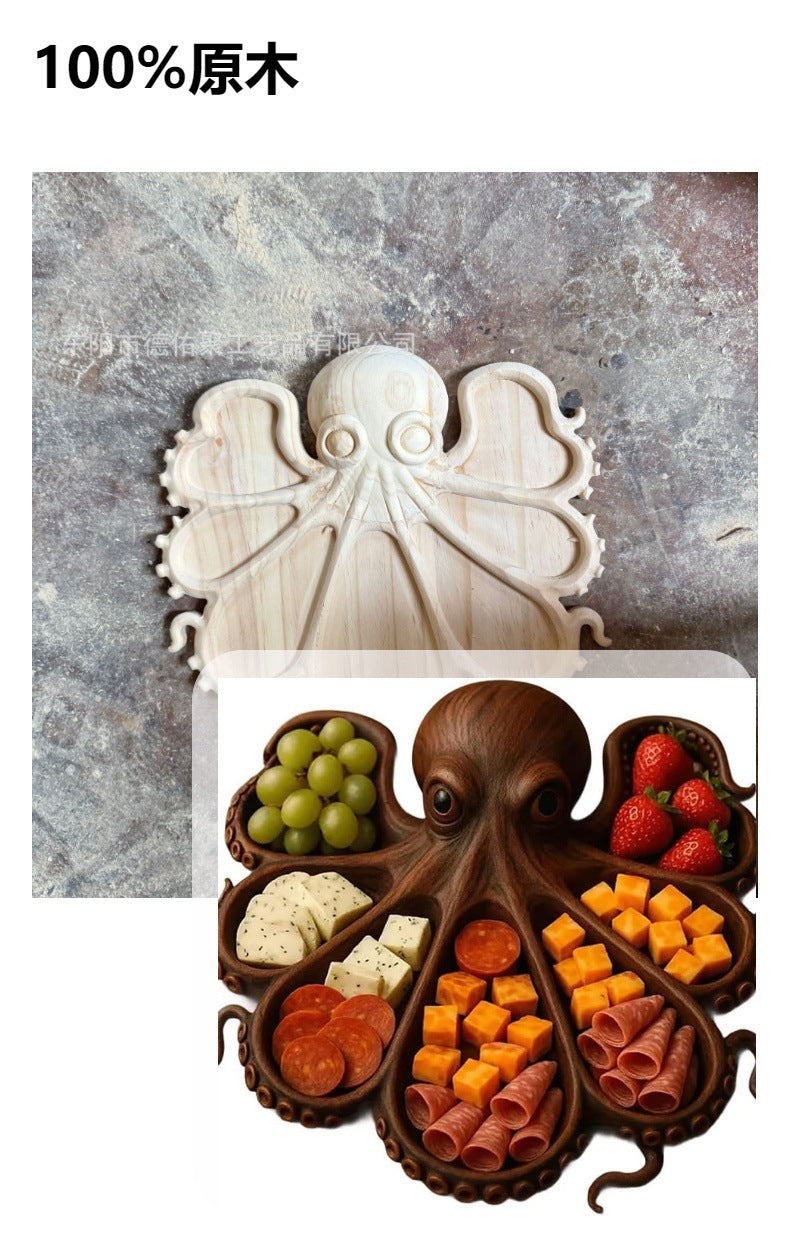 Tray wooden octopus shape creative snacks melon seeds fruit plate platter cross-border new Octopus Charcute