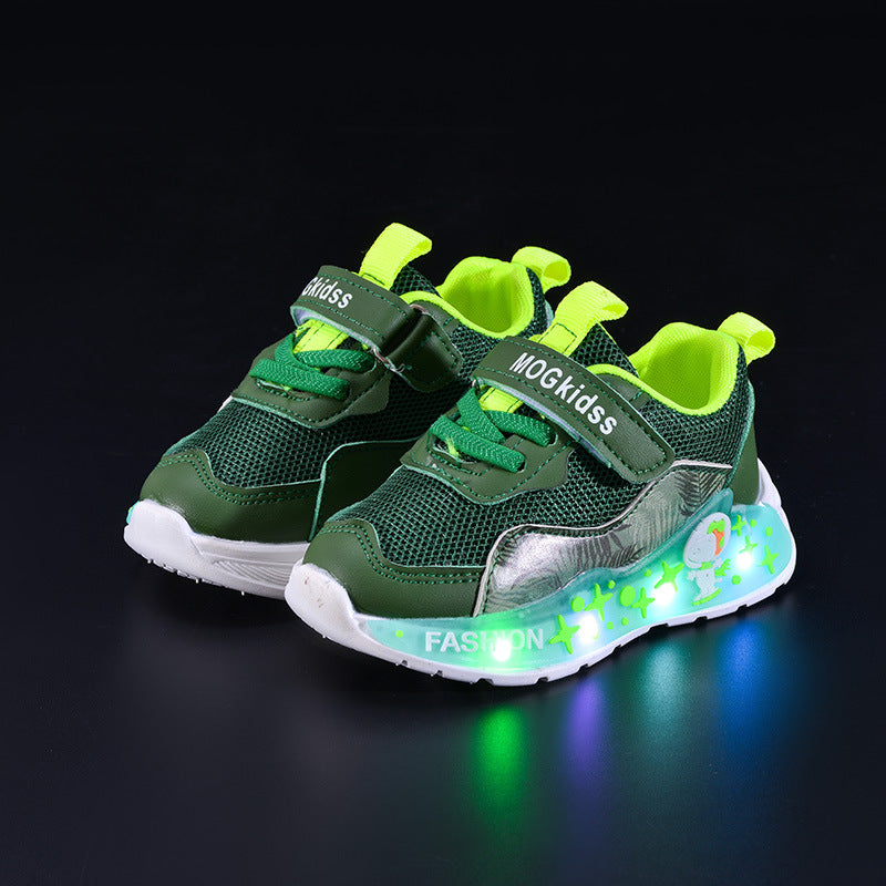 Wholesale Light-Up 2025 Spring & Fall Mesh Comfortable and Lightweight Casual Light-Up Led Light-Up Men's Sports Shoes for Small and Medium-Sized Children