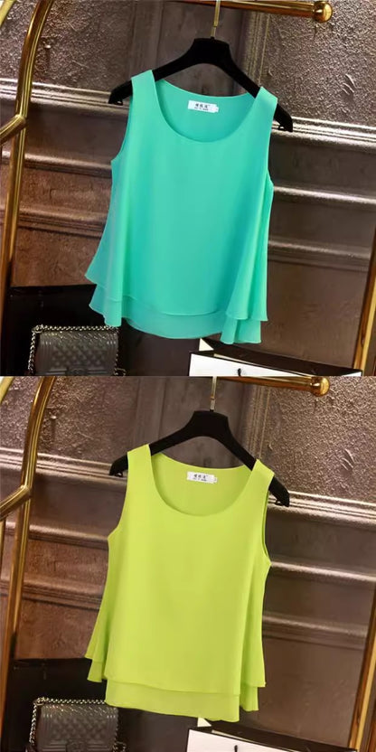 Chiffon Inner Double Small Camisole Black Sleeveless Top Base Shirt Women's Outer Wear Inner Wear Loose Chiffon Shirt