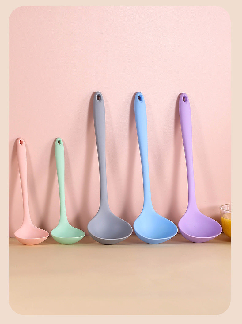 Silicone Soup Spoon Food Grade Long Handle Household Large Soup Spoon High Temperature Resistant Mini Porridge Spoon Frying Spoon Non-stick Cooking Pan Spoon