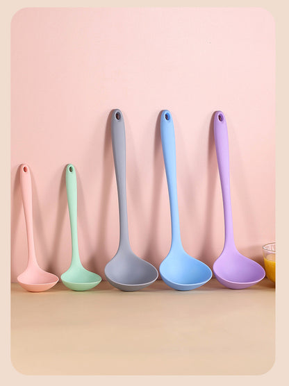 Silicone Soup Spoon Food Grade Long Handle Household Large Soup Spoon High Temperature Resistant Mini Porridge Spoon Frying Spoon Non-stick Cooking Pan Spoon