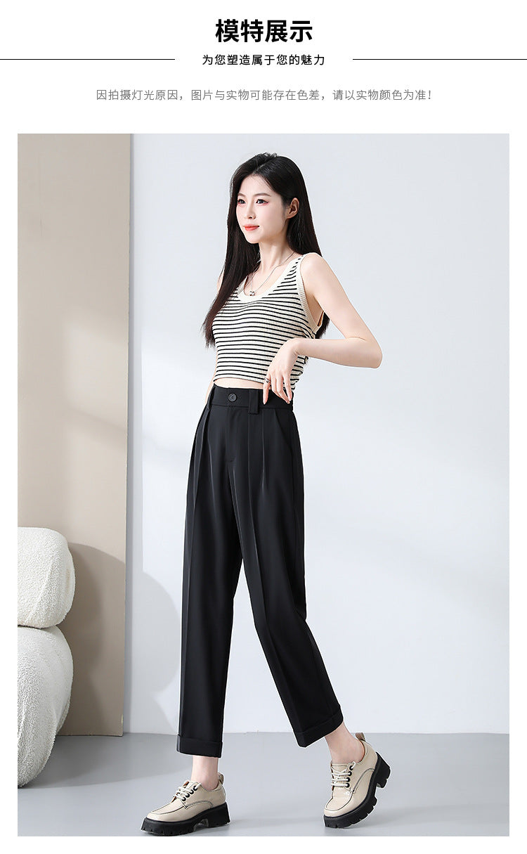 New Style Ice Silk Suit Pants for Petite Women, Cropped Straight-Leg Pants, Summer Thin Cigarette Pants, Free Shipping