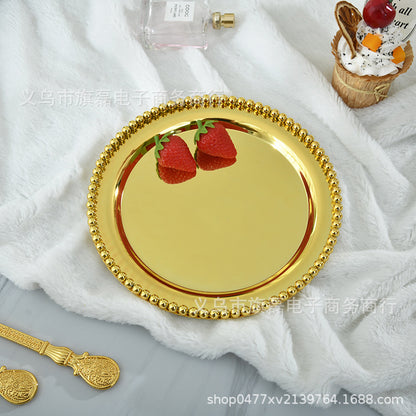 European High-End Metal Round Tray Fruit Cake Plate Baking Afternoon Tea Party Ktv Wedding Table Supplies