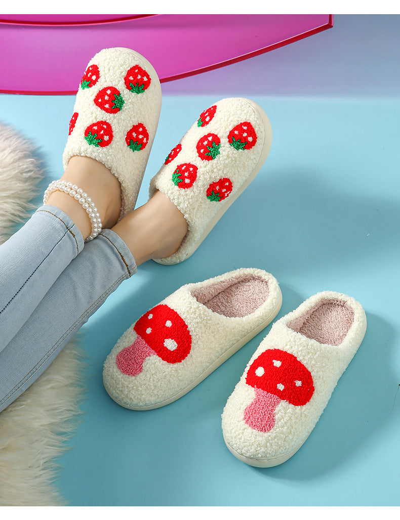 Autumn and Winter Home Cotton Slippers for Women, Cute Printed Plush Soft-Soled Slippers, Indoor Warm, Non-Slip and Comfortable
