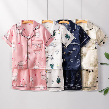 Children's Home Suit Summer Thin Boys and Girls Short-sleeved Cropped Pants Air-conditioning Suit 3-8 Children's Pajamas