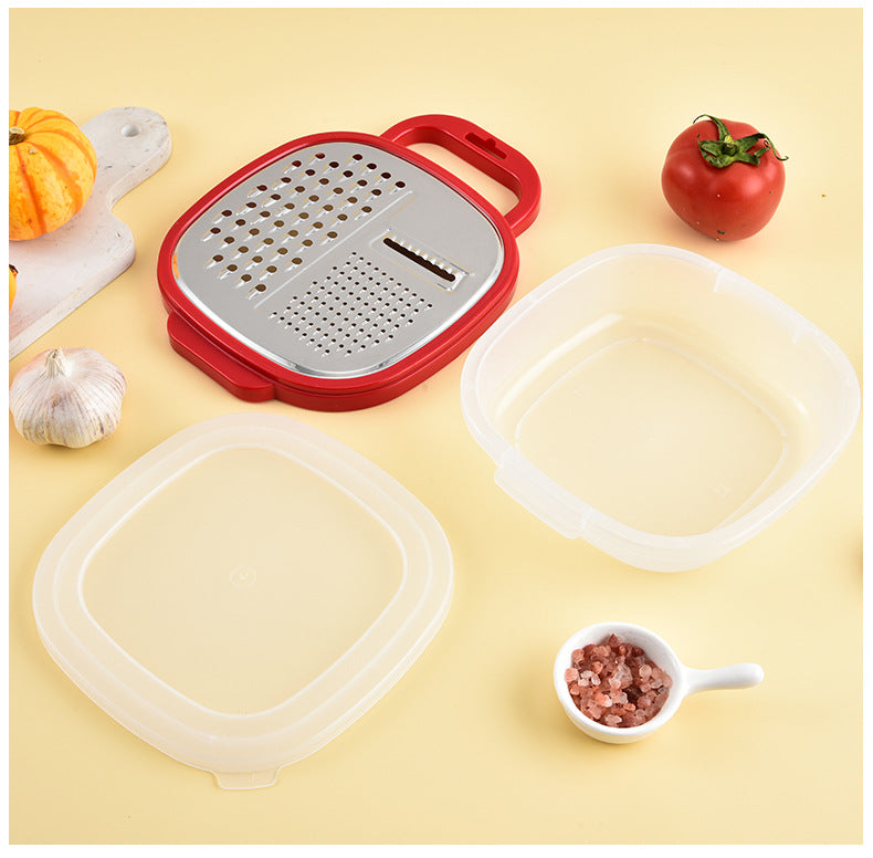 Multi-functional three-in-one stainless steel round planer with lid and bottom box melon Planer melon fruit vegetable grater radish shredder