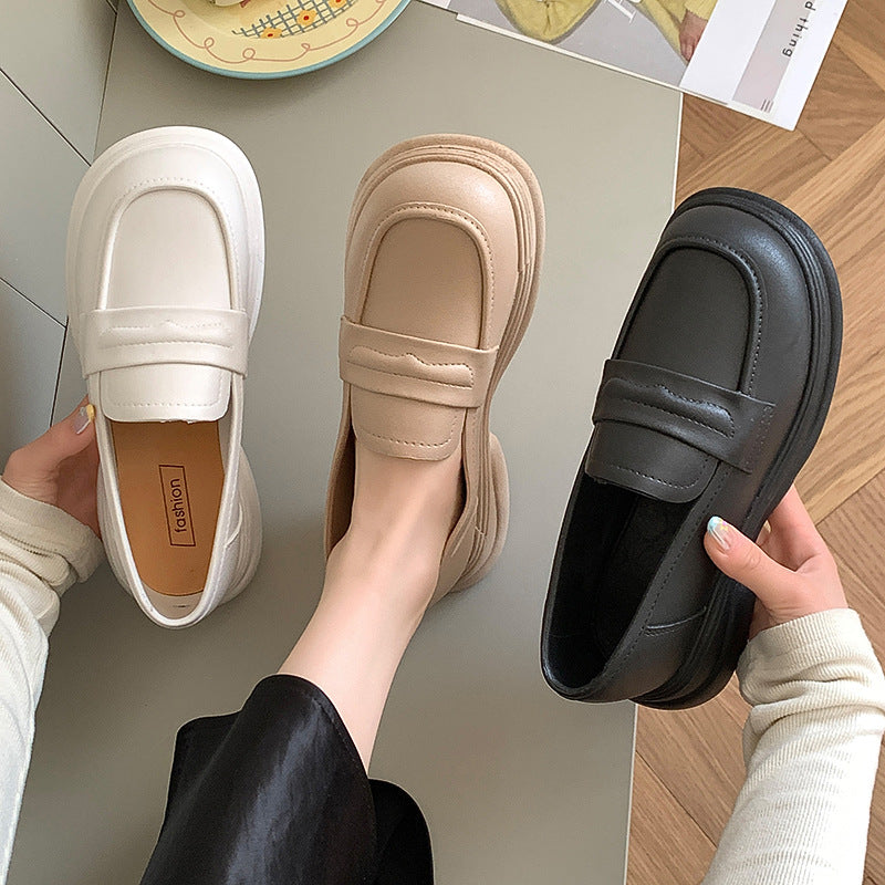 Thick-Soled Loafers British Style Slip-On White Shoes for Women 2025 New Versatile Toe-Toe Shoes Cross-Border Foreign Trade Women's Shoes