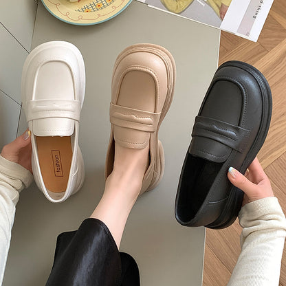 Thick-Soled Loafers British Style Slip-On White Shoes for Women 2025 New Versatile Toe-Toe Shoes Cross-Border Foreign Trade Women's Shoes