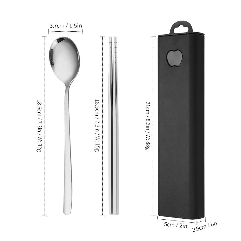 304 Stainless Steel Convenient Tableware Fork, Spoon and Chopsticks Three-Piece Set Outdoor Travel Student Storage Box Tableware Set
