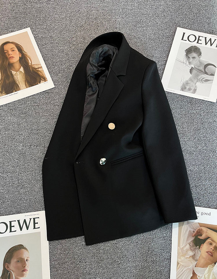 Green Metal Buckle Korean Style 2024 Spring and Autumn New Milk White Suit Jacket Women's Casual All-match High-end Suit