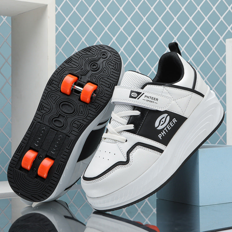 Girls' Roller Shoes Autumn and Winter New Model Children's Four-Wheel Automatic Sliding Skates for Older Kids Sports Roller Shoes