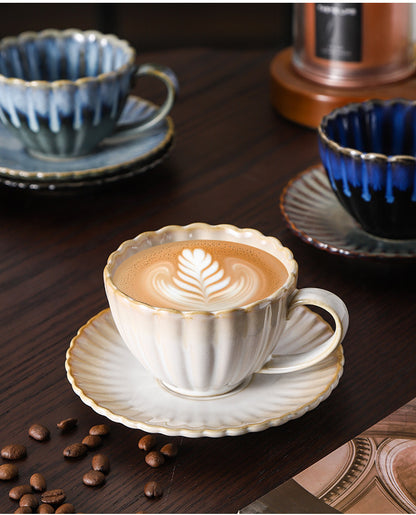 Retro High-grade Sense Striped Kiln Change Ceramic Cup Hotel Home Office Milk Coffee Cup Afternoon Tea Drinking Cup