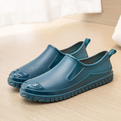 Thickened New Rain Boots Women's Four Seasons Yuanbao Shallow Water Shoes Middle-aged Short Tube Waterproof Non-slip fleece-lined Warm Rubber Rain Boots