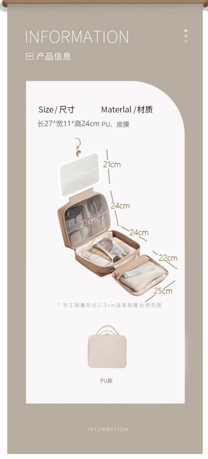 LED with Mirror Cosmetic Bag Light Luxury High-end Toiletry Bag 2024 New Portable Large Capacity Brush Transparent Ins