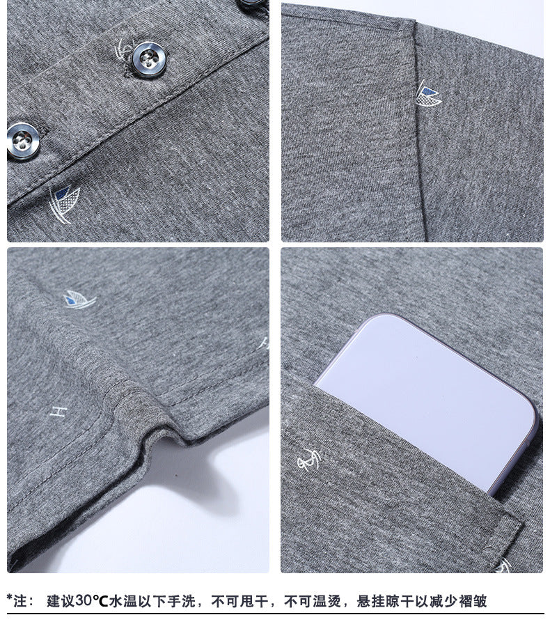 Middle-aged Men's Cotton Short-sleeved T-shirt Lapel Pocket Summer Middle-aged and Elderly plus size Half-sleeved Dad T-shirt Father