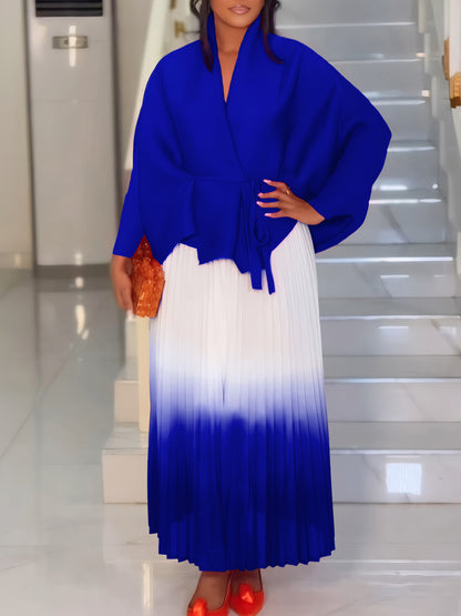 C8610 African plus size Women's Spring New Fashion Strap Bat Sleeve Top Gradient Color-changing Skirt Two-piece Set