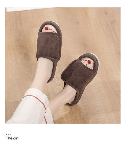Factory direct wholesale Velcro loose feet wide fat swollen adjust middle-aged men's and women's cloth shoes linen slippers foreign trade