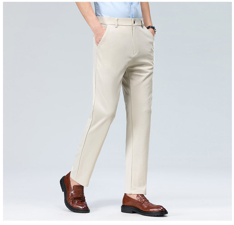 Wholesale casual pants men's four-sided elastic fabric summer ice silk pants trousers trousers high waist breathable iron-free formal trousers