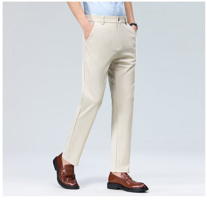 Wholesale casual pants men's four-sided elastic fabric summer ice silk pants trousers trousers high waist breathable iron-free formal trousers
