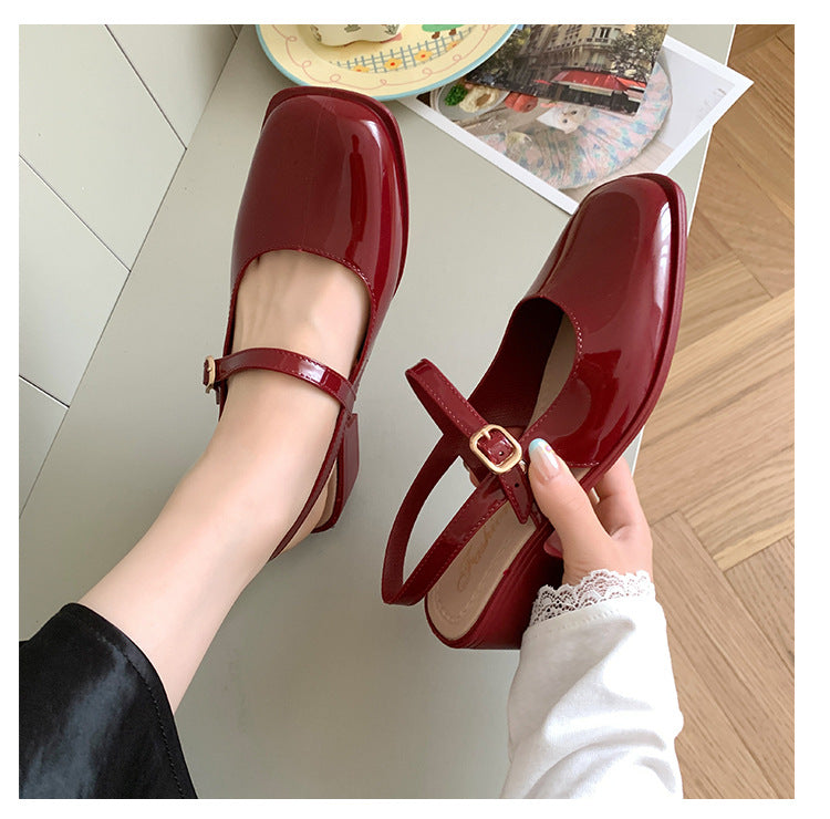 Cross-border Square Thick Heeled Baotou Sandals Women's 2025 Foreign Trade New Summer Fashion Women's Shoes Mary Jane Shallow Mouth Shoes