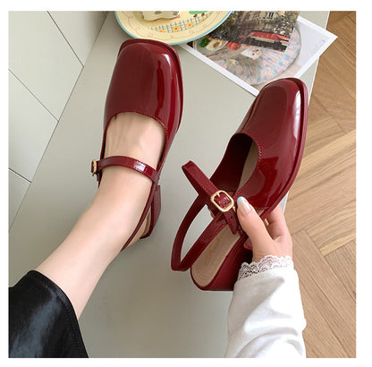 Cross-border Square Thick Heeled Baotou Sandals Women's 2025 Foreign Trade New Summer Fashion Women's Shoes Mary Jane Shallow Mouth Shoes