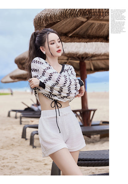 2024 new swimsuit women's split four-piece suit belly covering slimming gathered small chest South Korea ins style Hot Spring