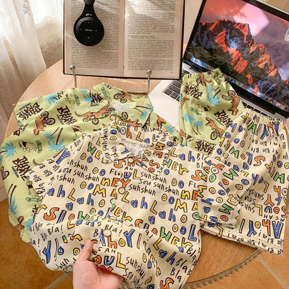 2026 New Children's Short-Sleeved Suit, Men's Short-Sleeved Shirt Suit, Short-Sleeved Shorts Beach Two-Piece Set