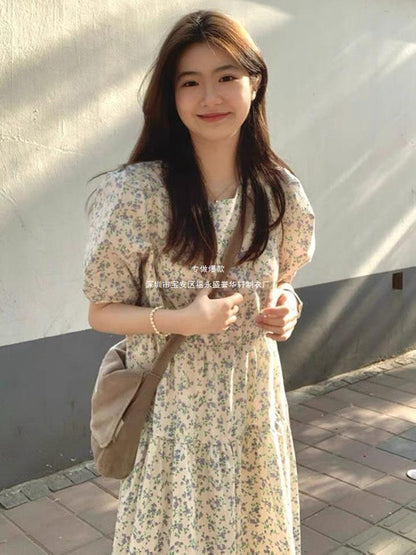 Summer 2024 New Seaside Vacation Elegant Floral Dress Platycodon grandiflorum Tea Break French Long Dress Women's Spring Dress