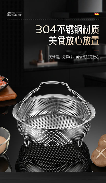 304 Stainless Steel Steamer Dense Hole Draining Basket Vegetable Washing Basket Steaming Lattice Electric Rice Cooker Rice Soup Separation Water Resistant Steaming Rack Steaming Drawer