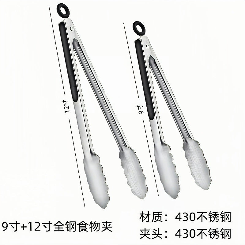 Silicone Clips for Kitchen Non-Stick Pans, Anti-Scalding and High Temperature Resistance, Household Barbecue and Steak Special Set, Stainless Steel Food Clips