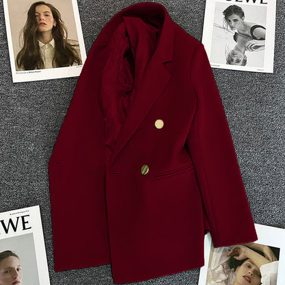 Green Metal Buckle Korean Style 2024 Spring and Autumn New Milk White Suit Jacket Women's Casual All-match High-end Suit