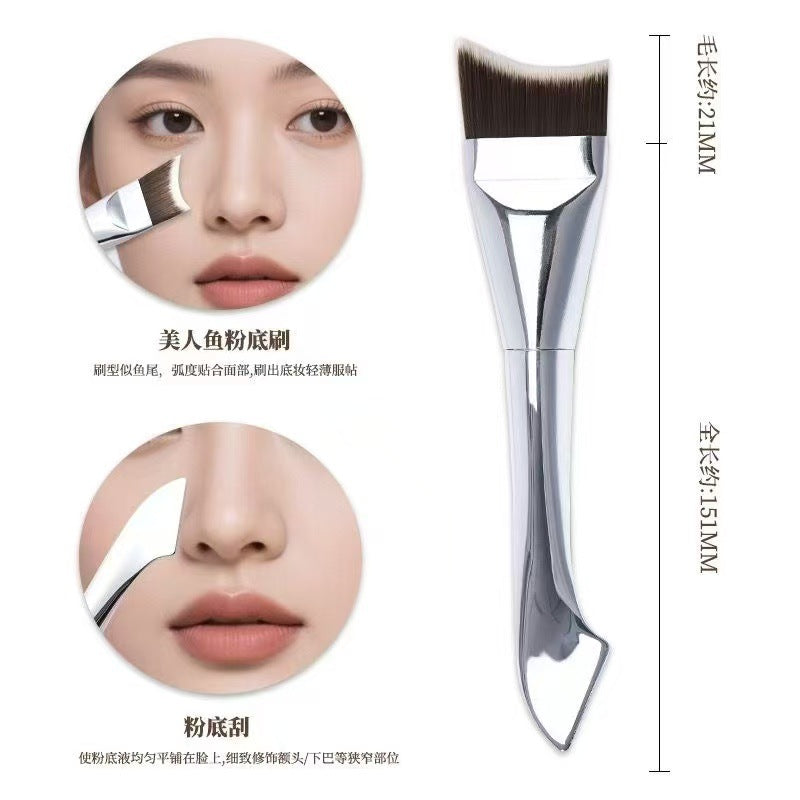 Fish Tail Foundation Brush, Thin and Non-Eating Powder, Flat Head, Beveled Crescent Moon Mask Brush, Traceless Concealer Liquid Foundation Makeup Brush