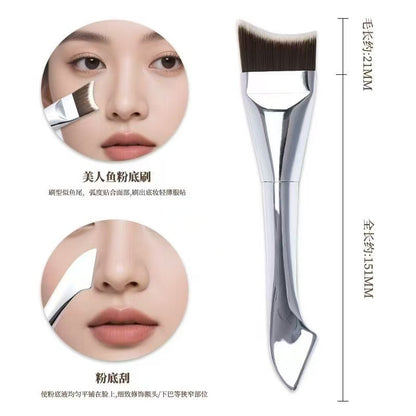 Fish Tail Foundation Brush, Thin and Non-Eating Powder, Flat Head, Beveled Crescent Moon Mask Brush, Traceless Concealer Liquid Foundation Makeup Brush