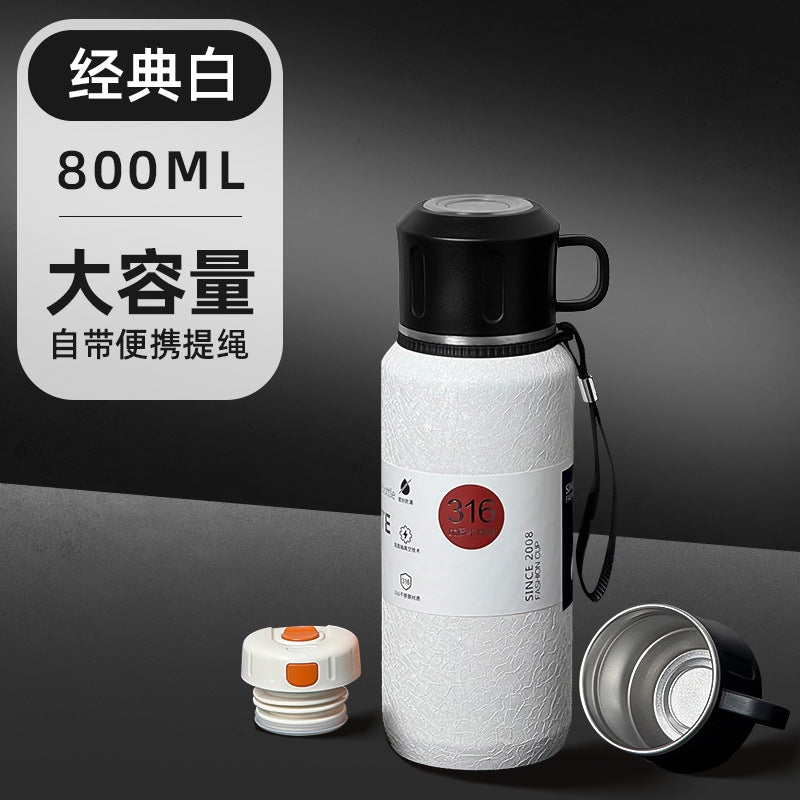 Outdoor Large-Capacity All-Steel Kettle for Men, Tea-Water Separation Vacuum Insulated Cup, 316 Stainless Steel Hiking Sports Water Cup