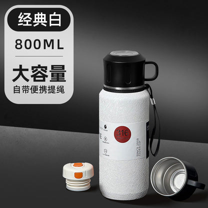Outdoor Large-Capacity All-Steel Kettle for Men, Tea-Water Separation Vacuum Insulated Cup, 316 Stainless Steel Hiking Sports Water Cup