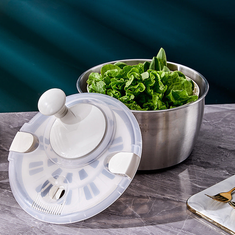 304 Vegetable Salad Dehydrator Kitchen Vegetable Washing Hand Dryer Double-Layer Drain Vegetable Washing Basin Fruit and Vegetable Dryer