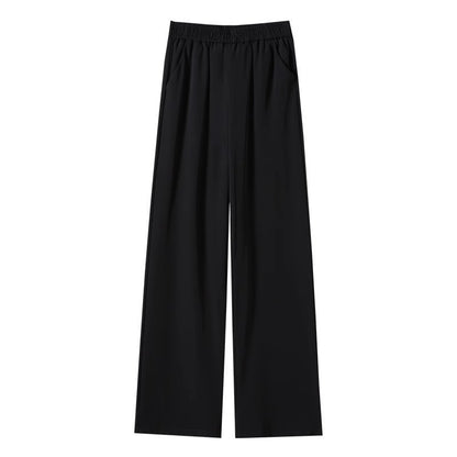 Ice Silk Thin Narrow Wide-Leg Suit Pants for Women, Summer Casual Pear-Shaped Body Slimming Drape Straight Sunscreen Pants