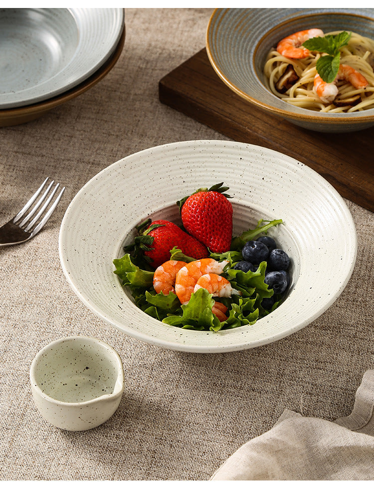 Retro Style Ceramic Kiln Straw Hat Plate Restaurant Hotel Home Threaded Pasta Plate Japanese Fruit Salad Snack Plate