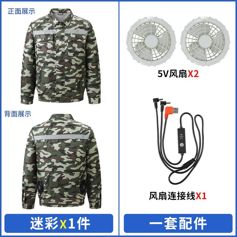 Cross-Border Cooling Air-Conditioning Clothing with Reflective Strips and Fan Cooling Clothing for Men and Women Labor Protection Summer Outdoor Work Clothes