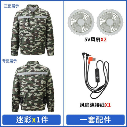 Cross-Border Cooling Air-Conditioning Clothing with Reflective Strips and Fan Cooling Clothing for Men and Women Labor Protection Summer Outdoor Work Clothes