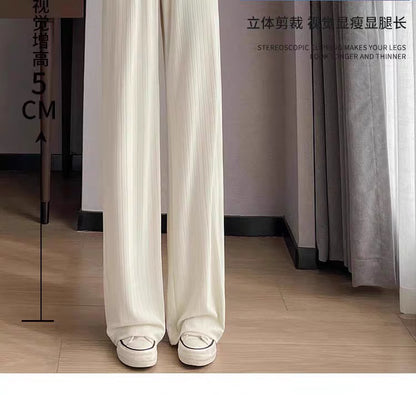 Ice Silk Wide-Leg Pants for Women, Summer Thin High-Waisted Drape Cool Mosquito-Proof Sun-Protective Casual Versatile Floor-Length Straight Pants