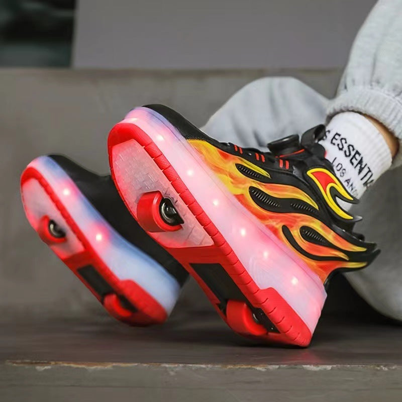 Children's Heelys Shoes, Retractable and Lighted, Boys' Flying Shoes with Wheels, Primary School Students' Roller Skate Shoes