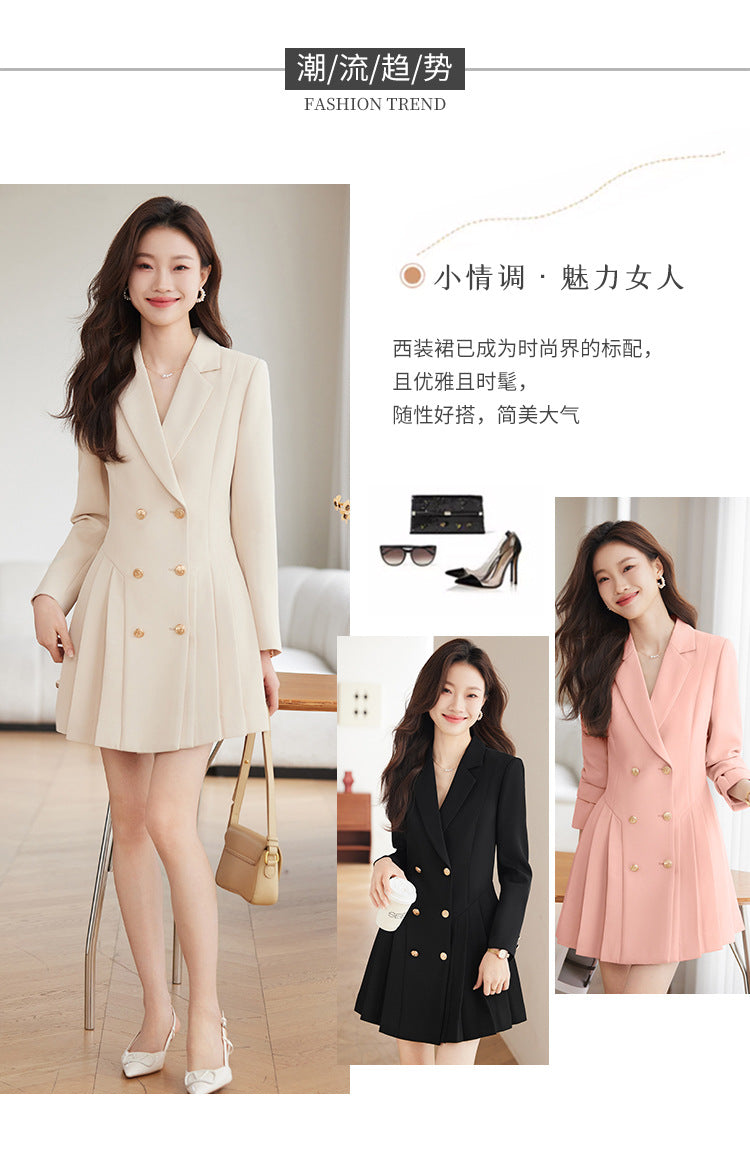 French Hepburn Style Small Black Dress High Sense High Cold Royal Sister Fried Street Small Fragrance Style Pleated Professional Suit dress Summer
