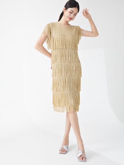Miyake Hot Selling Dress Commuting Women's Summer Design Niche Drape Temperament Fashionable Elegant Tassel Midi Skirt